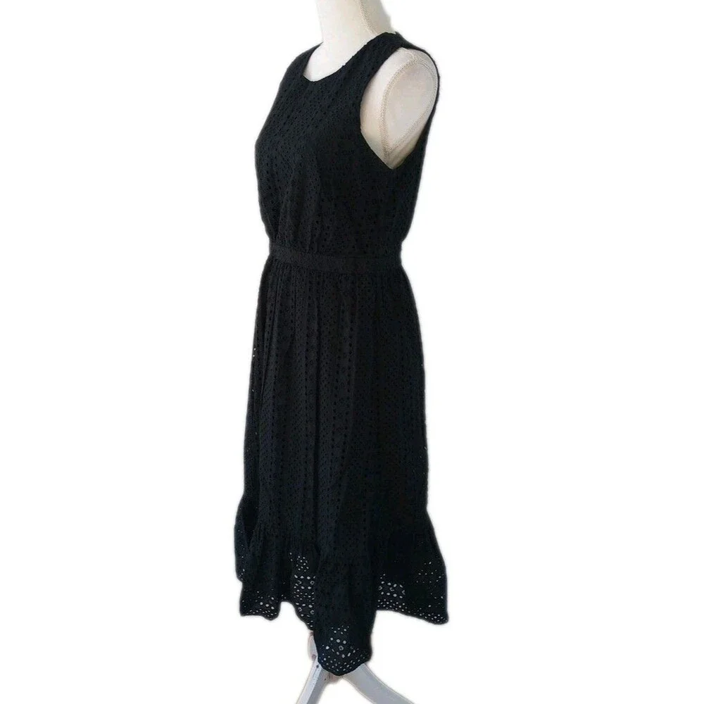 J.Crew Black Eyelet Dress Womens Size 6 Sleeveless Midi Classic Holiday Goth